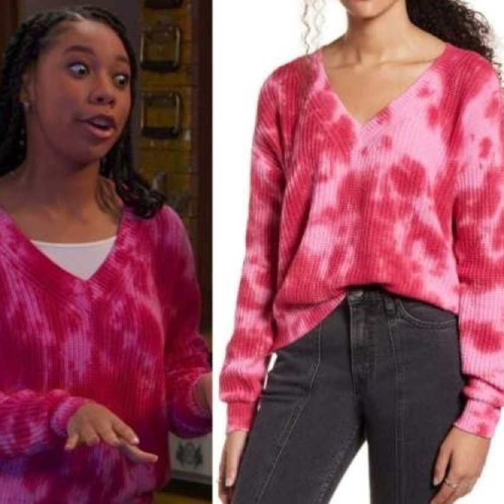 Hiatus Pink Tie Dye V Neck Sweater